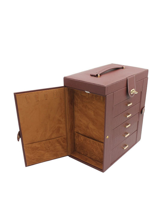 Wooden Jewellery Box with Drawer & Brown Mirror 30x17x31cm
