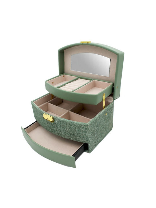 Jewellery Box with Drawer & Mirror Green 13x23x13.5cm