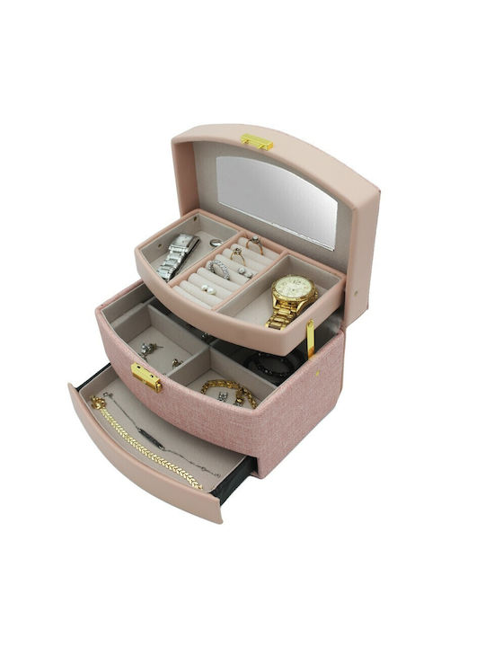 Jewellery Box with Drawer & Mirror Pink 13x23x13.5cm