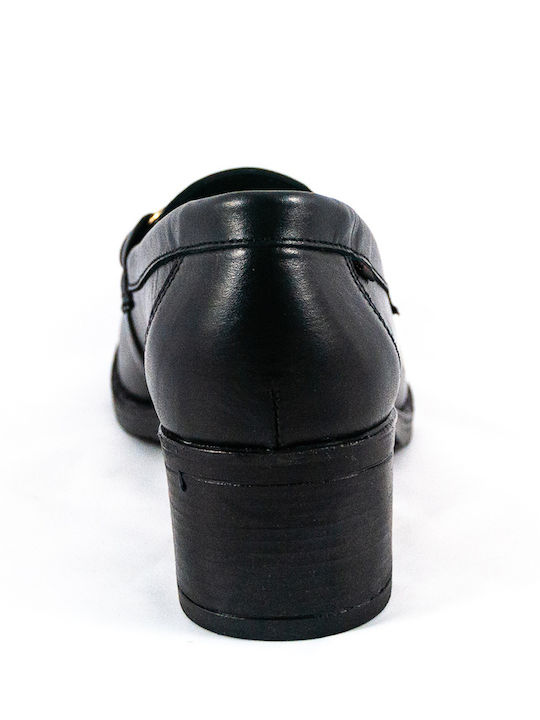 Leder Pumps mit Chunky flachem Absatz Schwarz