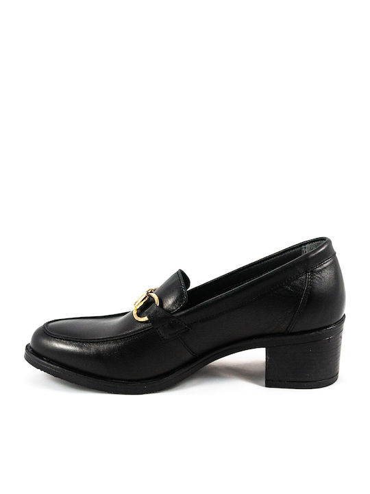 Leder Pumps mit Chunky flachem Absatz Schwarz