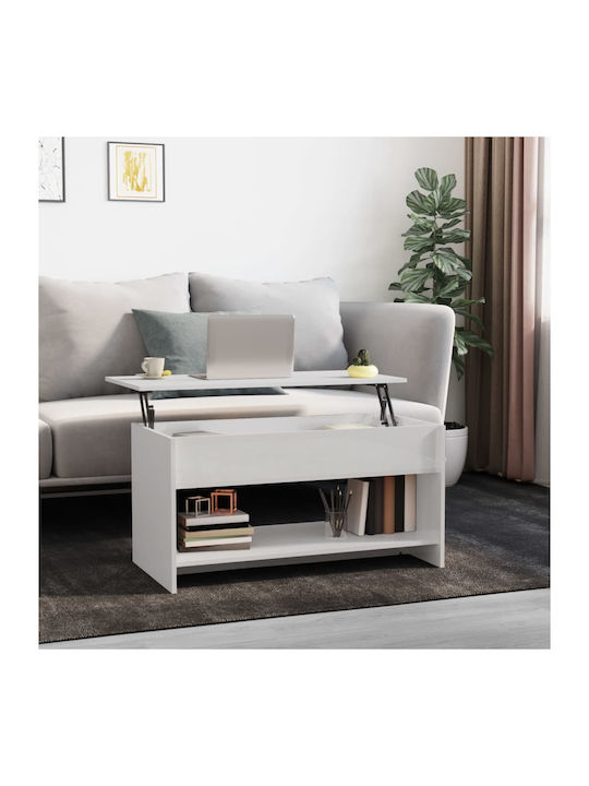 Rectangular Wooden Coffee Table with Lift Top Γυαλιστερό Λευκό L102xW50xH52.5cm