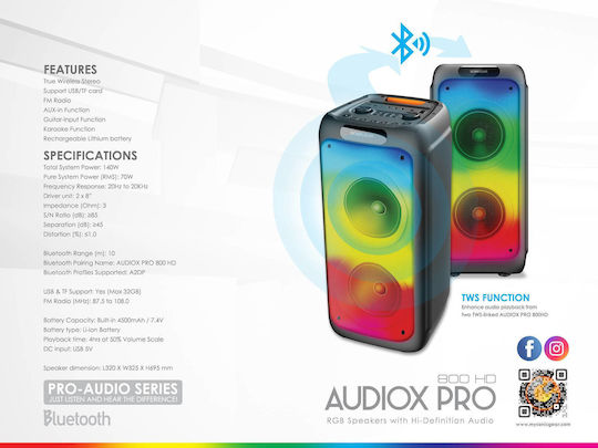 Sonic Ηχείο Audiox Pro 800 AX-PRO800-HD Μαύρο