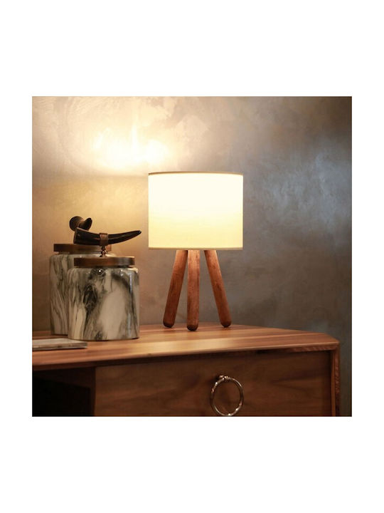 Pakketo PWL-1151 Wooden Table Lamp for Socket E27 with White Shade and Brown Base