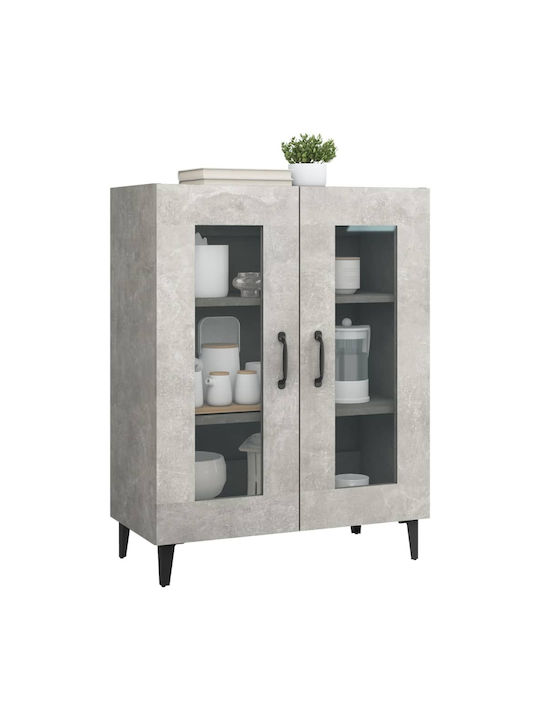 Living Room Display Cabinet Made of Particle Board with Grey Concrete Glass 69.5x34x90cm