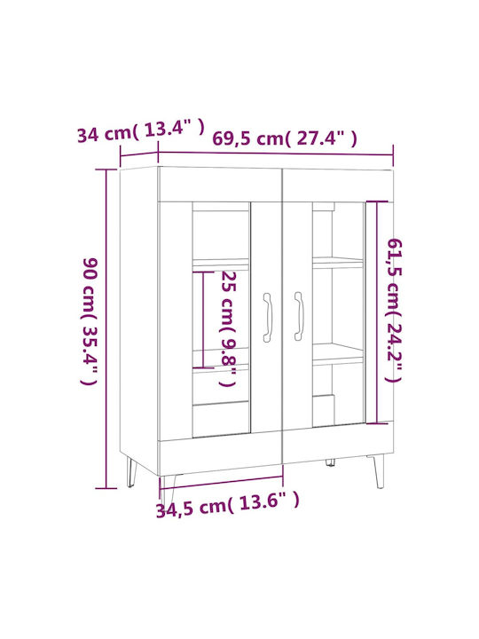 Living Room Display Cabinet Made of Particle Board with Grey Concrete Glass 69.5x34x90cm