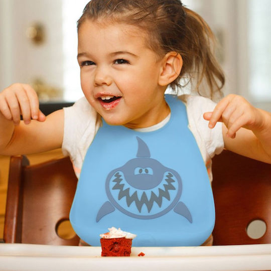 Make my Day Shark Waterproof Bib Silicone with Button & Pocket Light Blue for 6 m+