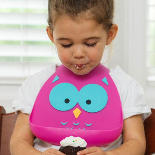 Make my Day Owl Waterproof Bib Silicone with Button & Pocket Pink for 6 m+