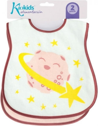 Kiokids Αδιάβροχη Σαλιάρα Υφασμάτινη με Αυτοκόλλητο Space Pink 2τμχ