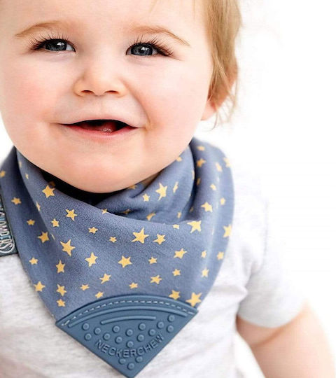 Cheeky Chompers Midnight Stars Bandana Fabric with Button Navy Blue for 2 m+