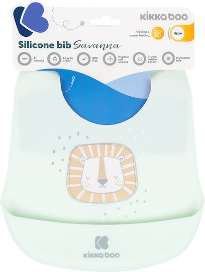 Kikka Boo Savanna Waterproof Bib Silicone with Button & Pocket Green for 4 m+