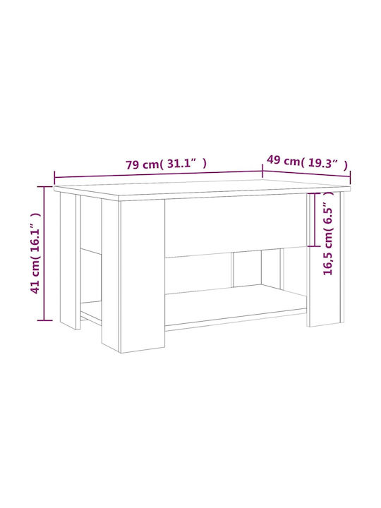 vidaXL Rechteckiges Zentral Kaffeetisch Aus Holz Mit Rädern Glänzend Schwarz M79xB49xH41cm