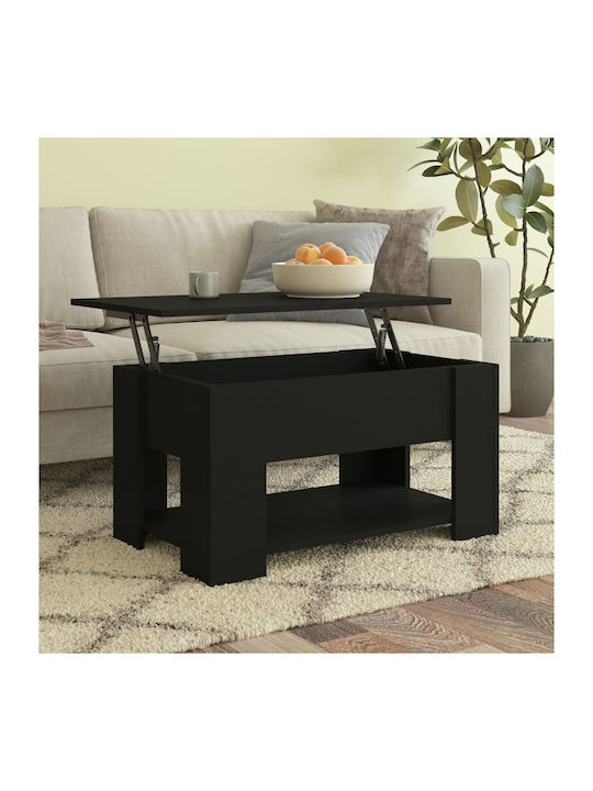vidaXL Rechteckiges Zentral Kaffeetisch Aus Holz Mit Rädern Glänzend Schwarz M79xB49xH41cm