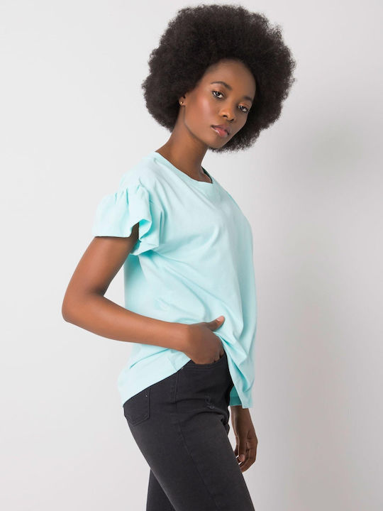 Rue Paris Damen Bluse Baumwolle Kurzärmelig Mint