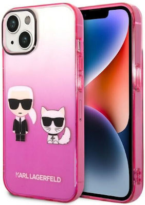 Karl Lagerfeld Ikonik Karl & Choupette Coperta din spate Plastic Pink Gradient (iPhone 14 Plus) KLHCP14MTGKCP