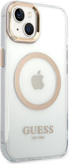 Guess Metal Outline Umschlag Rückseite Kunststoff Gold / Clear (iPhone 14)