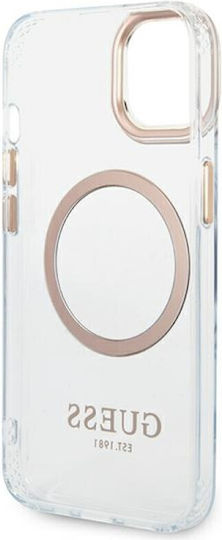 Guess Metal Outline Umschlag Rückseite Kunststoff Gold / Clear (iPhone 14)