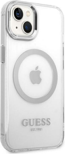 Guess Metal Outline Umschlag Rückseite Silikon Silver / Clear (iPhone 14)