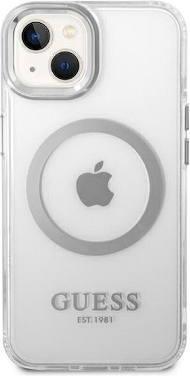 Guess Metal Outline Umschlag Rückseite Silikon Silver / Clear (iPhone 14)