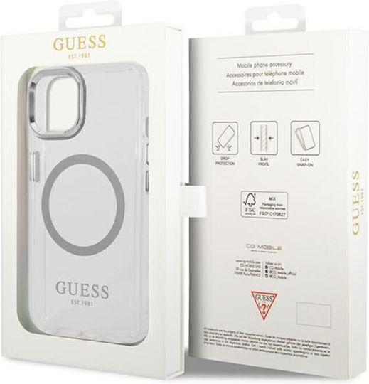 Guess Metal Outline Umschlag Rückseite Silikon Silver / Clear (iPhone 14)