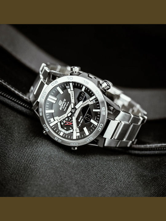 Casio Edifice Αναλογικό/Ψηφιακό Ανδρικό Ρολόι 51mm Χρονογράφος Μπαταρίας με Ασημί Μεταλλικό Μπρασελέ