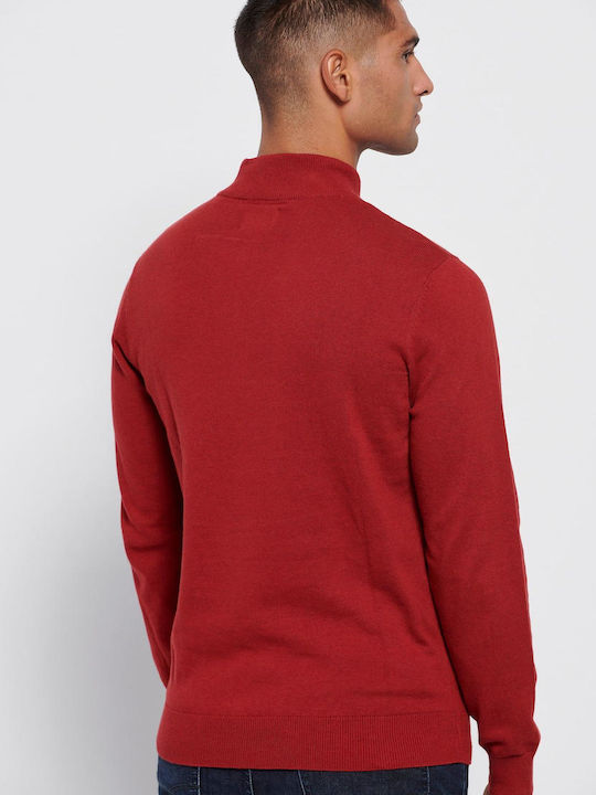 Funky Buddha Men's Long Sleeve Sweater with Zipper Persian Red Mel