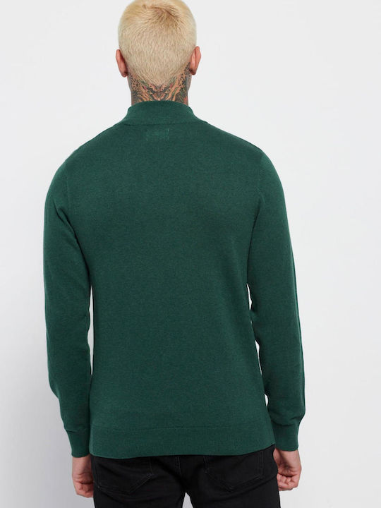 Funky Buddha Herren Langarm-Pullover Ausschnitt mit Reißverschluss Antique Green Mel