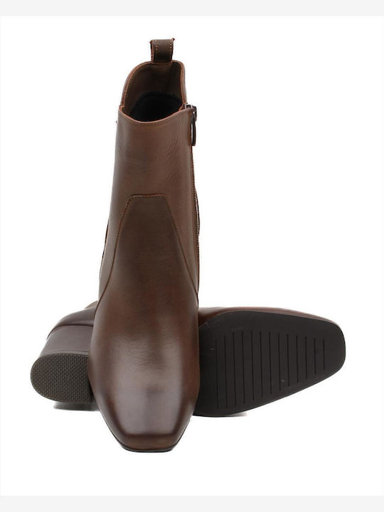 Leather Women's Ankle Boots Tabac Brown