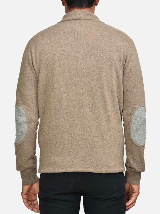 Ellemme Herren Langarm-Pullover Ausschnitt mit Reißverschluss Beige