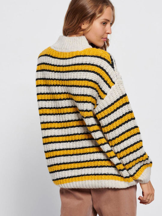 Funky Buddha Women's Long Sleeve Pullover Striped Yellow