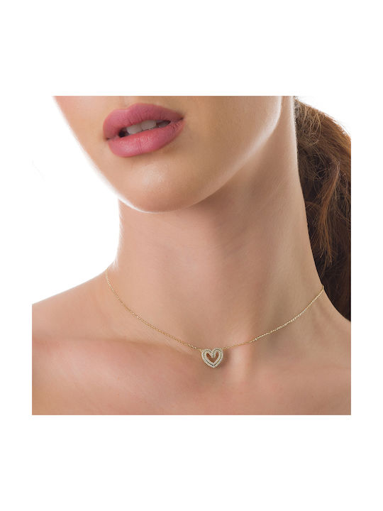 Oxzen Necklace with design Heart from Gold Plated Silver with Zircon