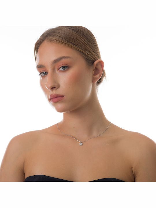 Oxzen Necklace with design Heart from Gold Plated Silver with Zircon