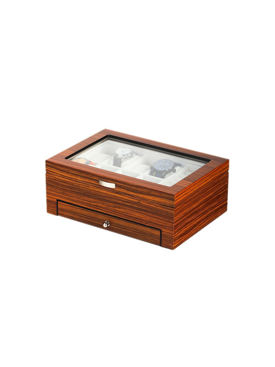 Rothenschild Wooden Watch Case with Transparent Cover for 8 Watches with Drawer Brown RS-2271-8Z