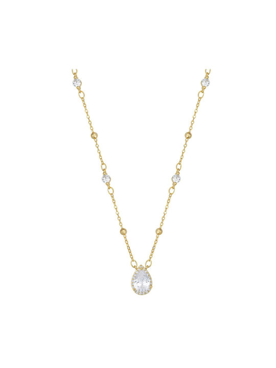 Prince Silvero Necklace with design Tear from Gold Plated Silver with Zircon