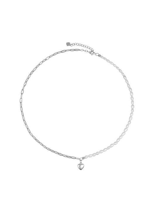 Prince Silvero Necklace with design Heart from Silver with Pearls