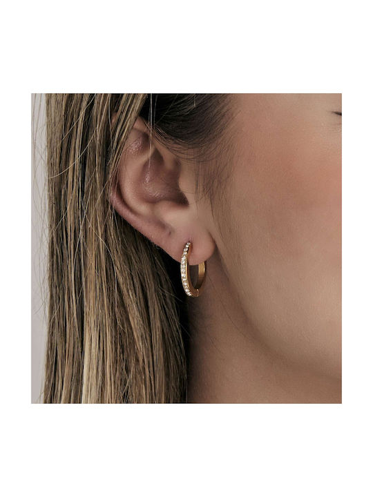 Luca Barra Earrings Hoops made of Steel Gold Plated with Stones