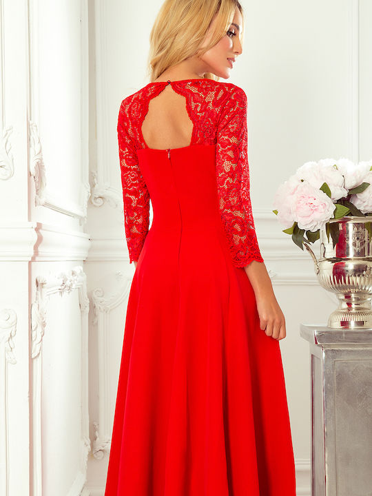 Numoco Maxi Φόρεμα για Γάμο / Βάπτιση με Δαντέλα Κόκκινο