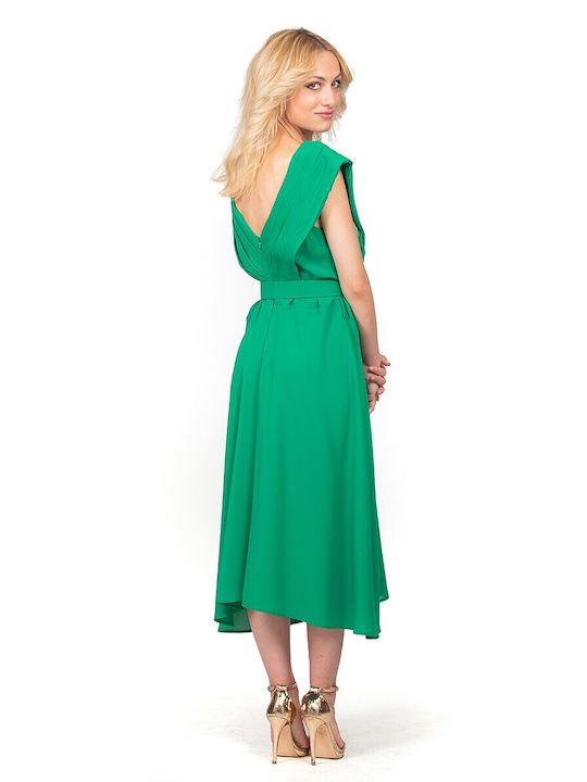 Queen Fashion Midi Βραδινό Φόρεμα Κρουαζέ Πράσινο
