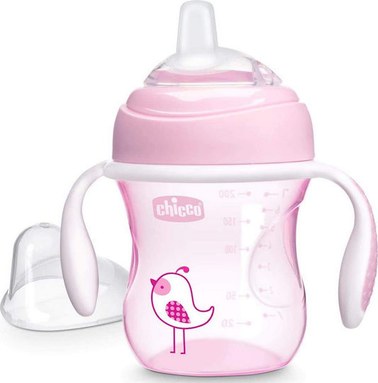 Chicco Transition Cup Educational Sippy Cup Plastic with Handles Pink for 4m+m+ 200ml