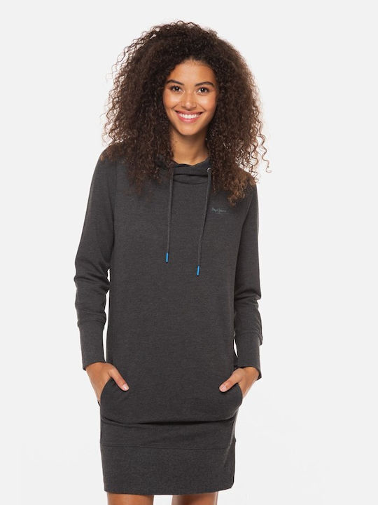 GISELA Mini Athletic Dress Long Sleeve with Hood Black