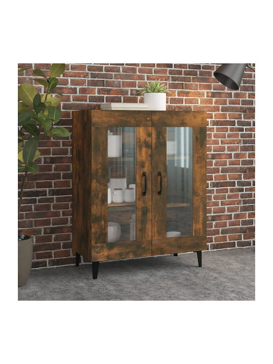 Floor-standing Living Room Display Cabinet made of Particleboard with Glass Smoky Oak 69.5x34x90cm