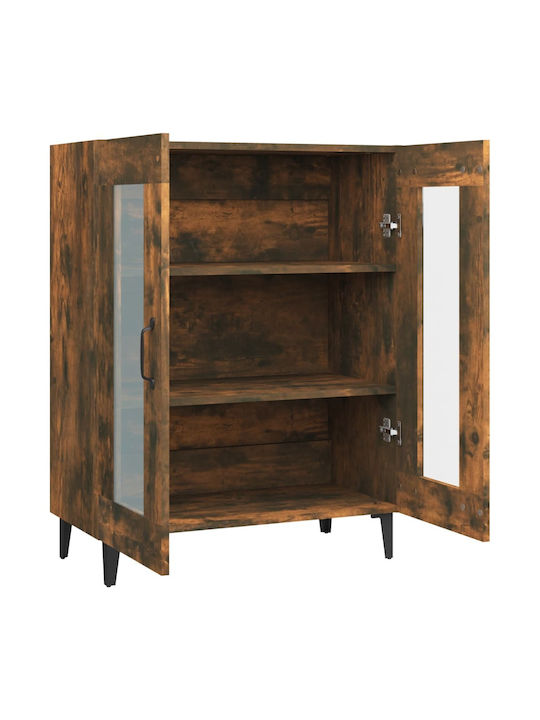 Living Room Display Cabinet Made of Particle Board with Smoky Glass Oak 69.5x34x90cm