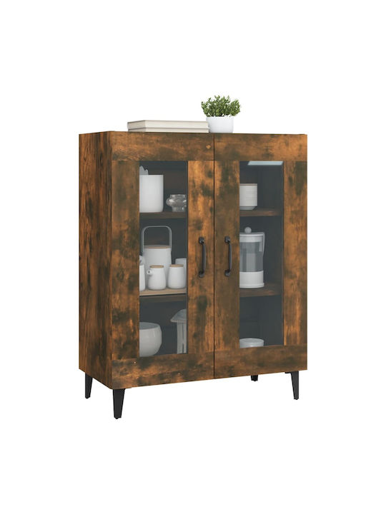 Living Room Display Cabinet Made of Particle Board with Smoky Glass Oak 69.5x34x90cm