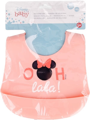 Disney Minnie Mouse Waterproof Bib Silicone with Button & Pocket Pink