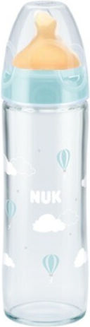 Nuk Glass Baby Bottle New Classic Anti-Colic with Rubber Nipple for 0-6 months White Clouds - White 240ml 10.745.079