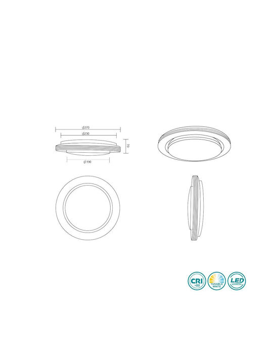 Trio Lighting Atria Πλαφονιέρα Οροφής 27εκ. Μαύρη με Ενσωματωμένο LED και Τηλεχειριστήριο
