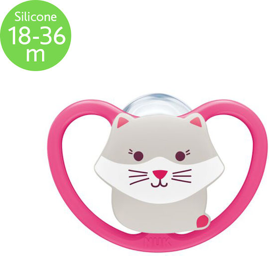 Nuk Space Orthodontic Pacifier Silicone with Case Cat - Fuchsia for 18-36 months