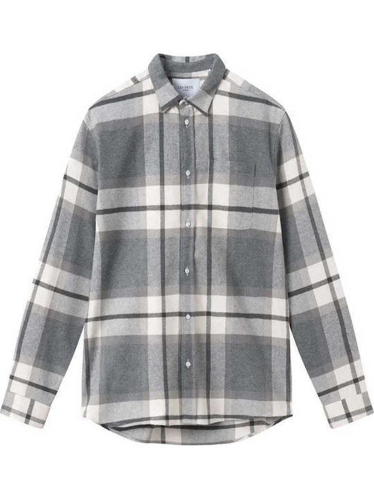 Long-sleeved Flannel Shirt Checked Gray