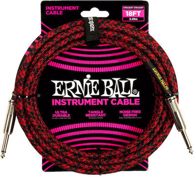 Ernie Ball Braided Instrument Кабел 6,3 мм мъжки - 6,3 мм мъжки 5.5м Червен (P06396)