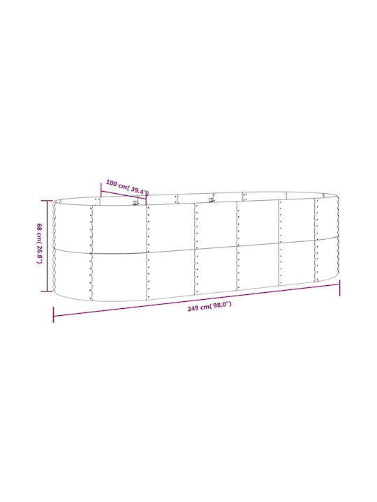 vidaXL Planter Box Metallic Gray 249x100x68cm.